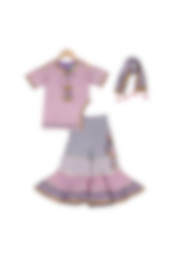 Lilac Sharara Set With Cold Shoulder Sleeves For Girls by Free Sparrow