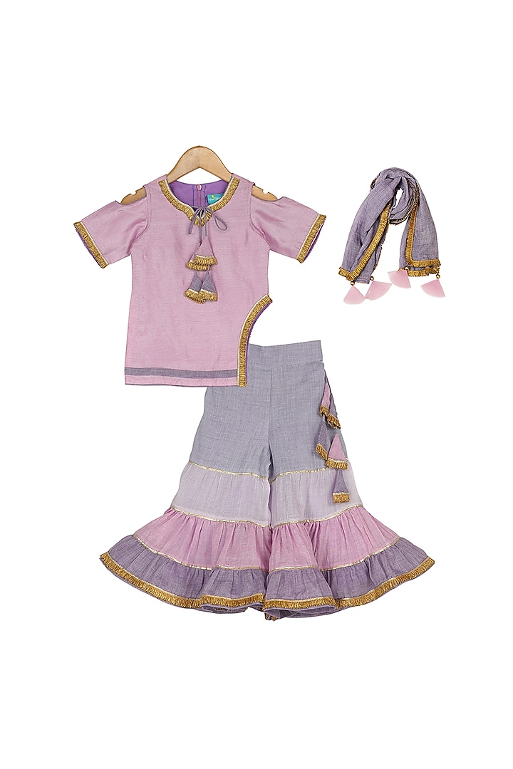 Lilac Sharara Set With Cold Shoulder Sleeves For Girls by Free Sparrow at Pernia's Pop Up Shop