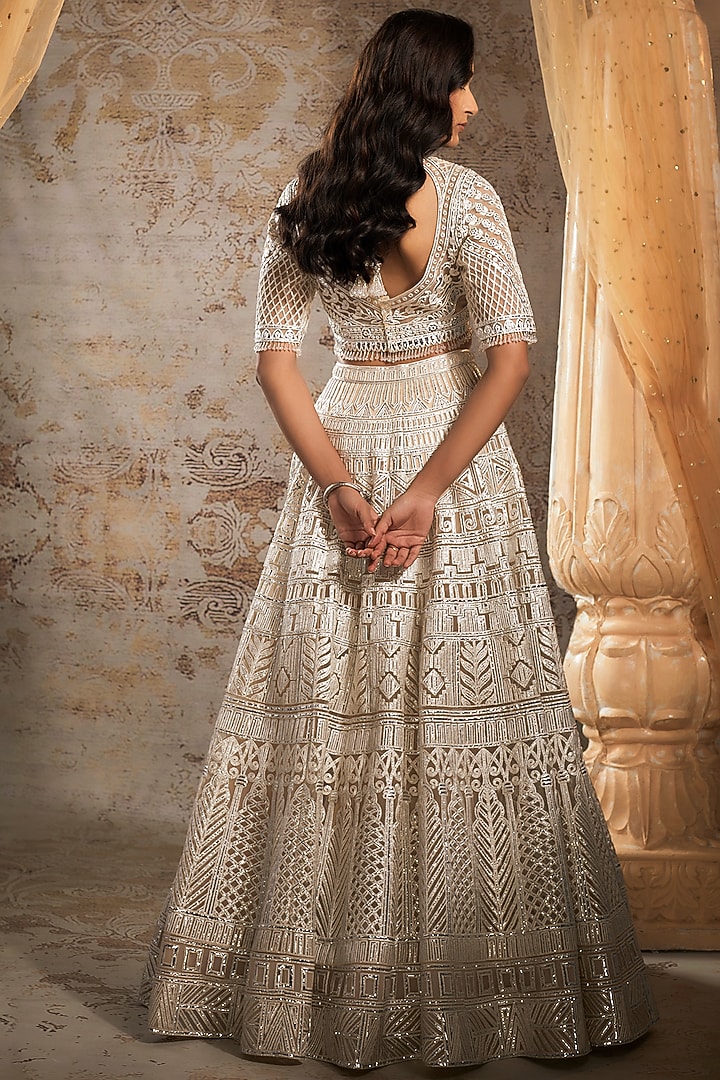 Beige Tulle Bridal Bridal Lehenga Set by Falguni Shane Peacock at Pernia's Pop Up Shop