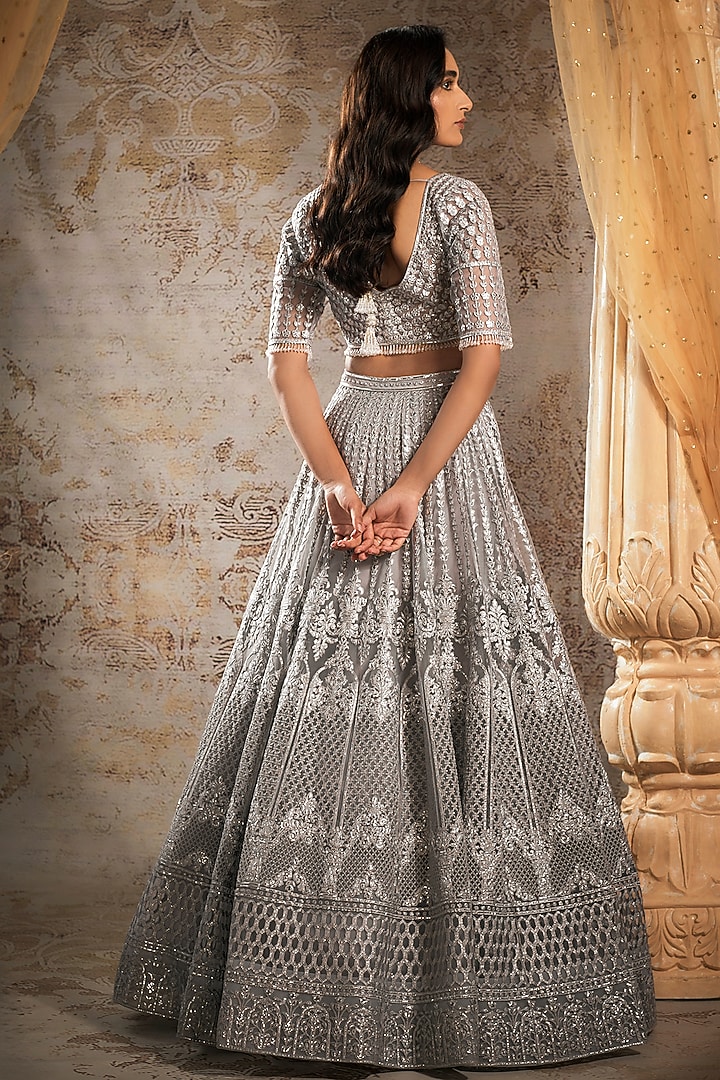 Grey Tulle Bridal Bridal Lehenga Set by Falguni Shane Peacock at Pernia's Pop Up Shop
