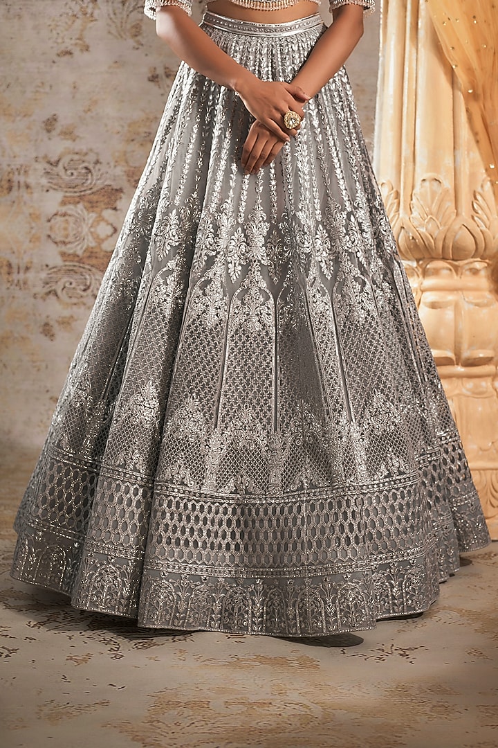 Grey Tulle Bridal Bridal Lehenga Set by Falguni Shane Peacock at Pernia's Pop Up Shop