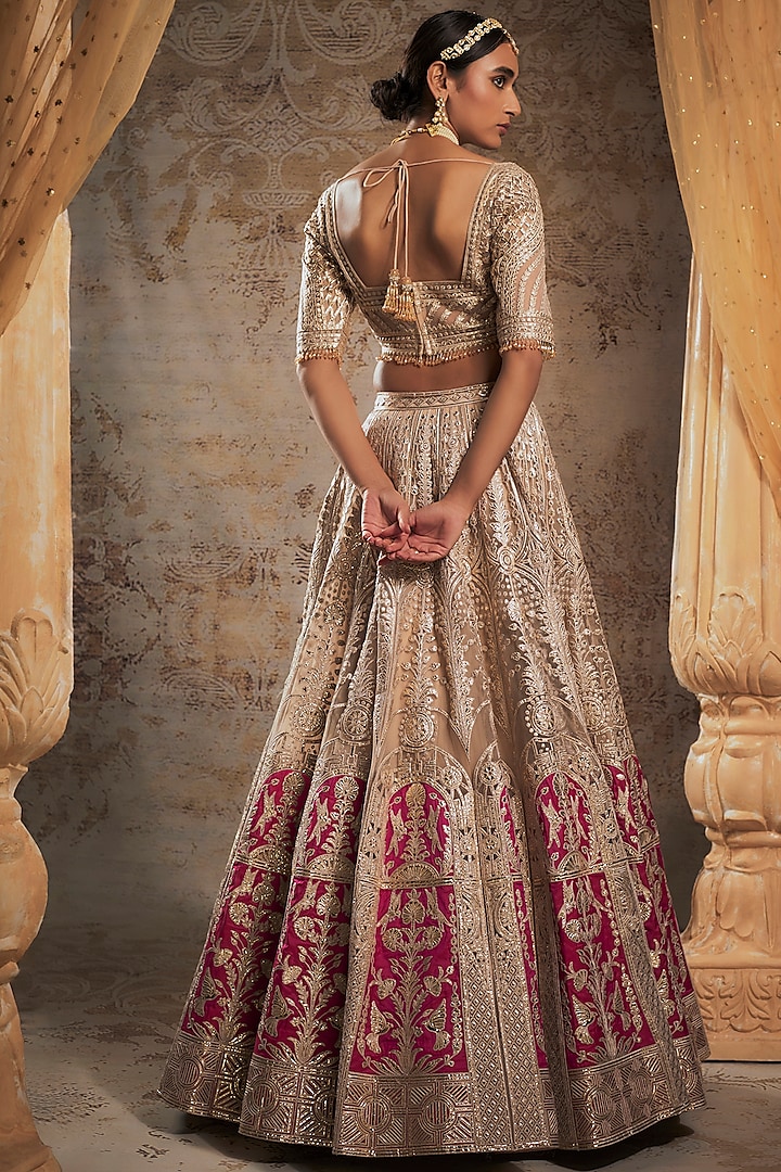 Beige Tulle Bridal Bridal Lehenga Set by Falguni Shane Peacock at Pernia's Pop Up Shop