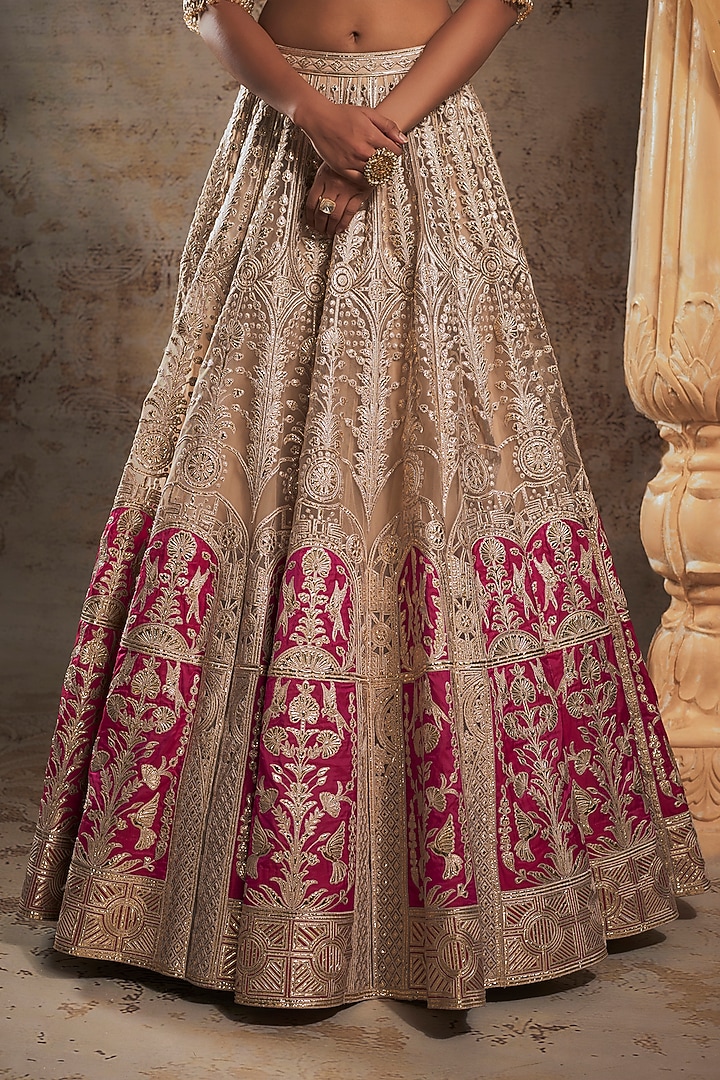 Beige Tulle Bridal Bridal Lehenga Set by Falguni Shane Peacock at Pernia's Pop Up Shop