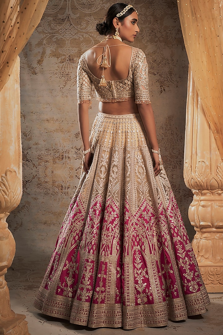 Beige Tulle Bridal Bridal Lehenga Set by Falguni Shane Peacock at Pernia's Pop Up Shop