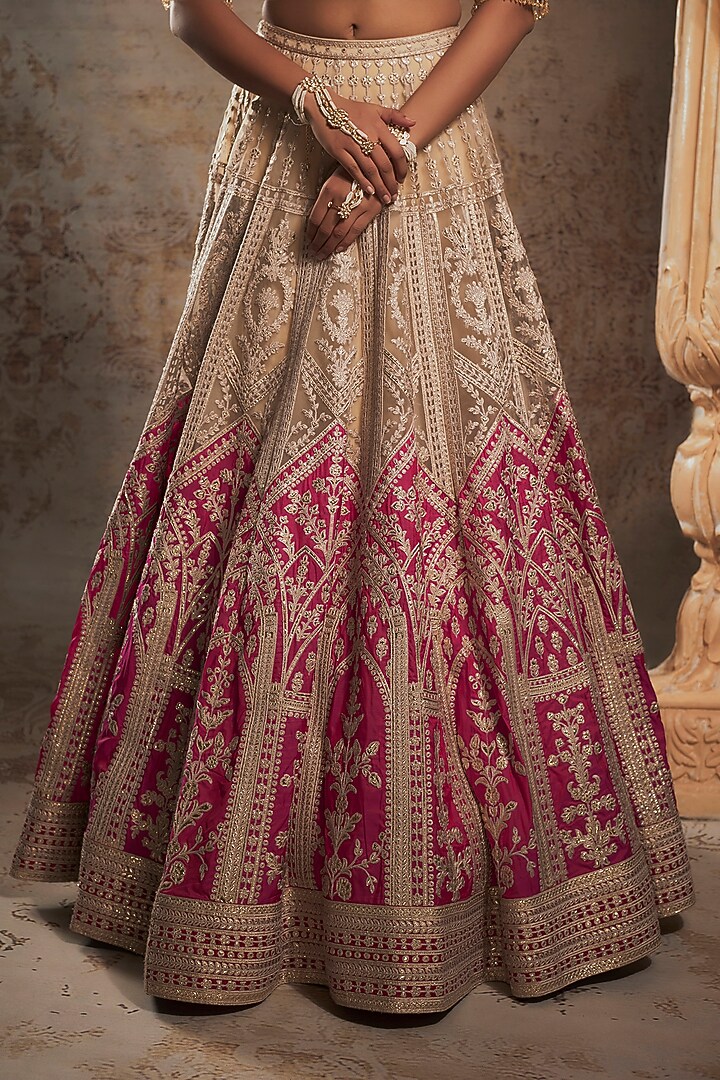 Beige Tulle Bridal Bridal Lehenga Set by Falguni Shane Peacock at Pernia's Pop Up Shop