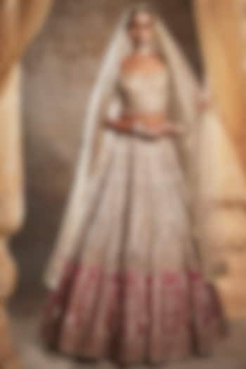 Beige Tulle Bridal Bridal Lehenga Set by Falguni Shane Peacock at Pernia's Pop Up Shop