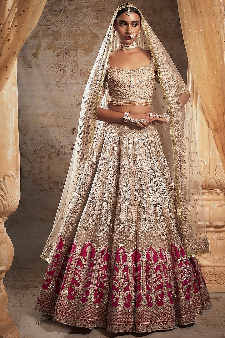 Lehenga Designs Beige Indian Wedding Dresses Beige Tulle Bridal