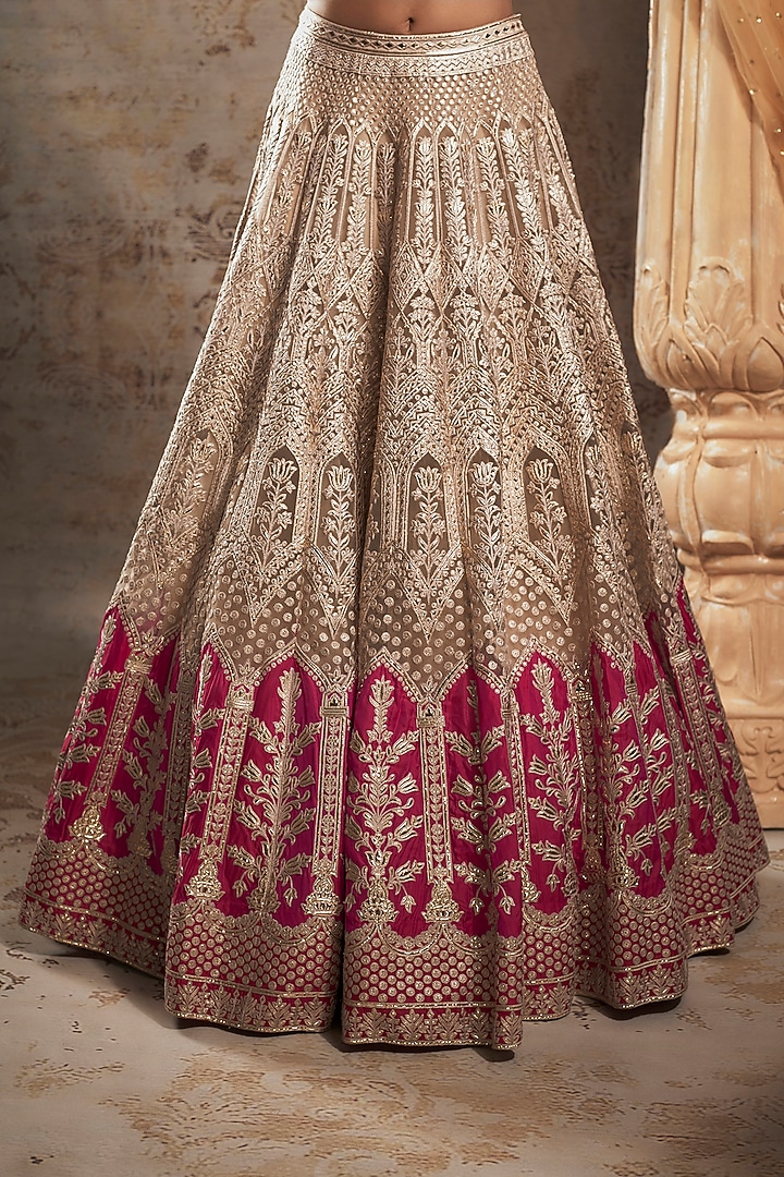 Beige Tulle Bridal Bridal Lehenga Set by Falguni Shane Peacock at Pernia's Pop Up Shop