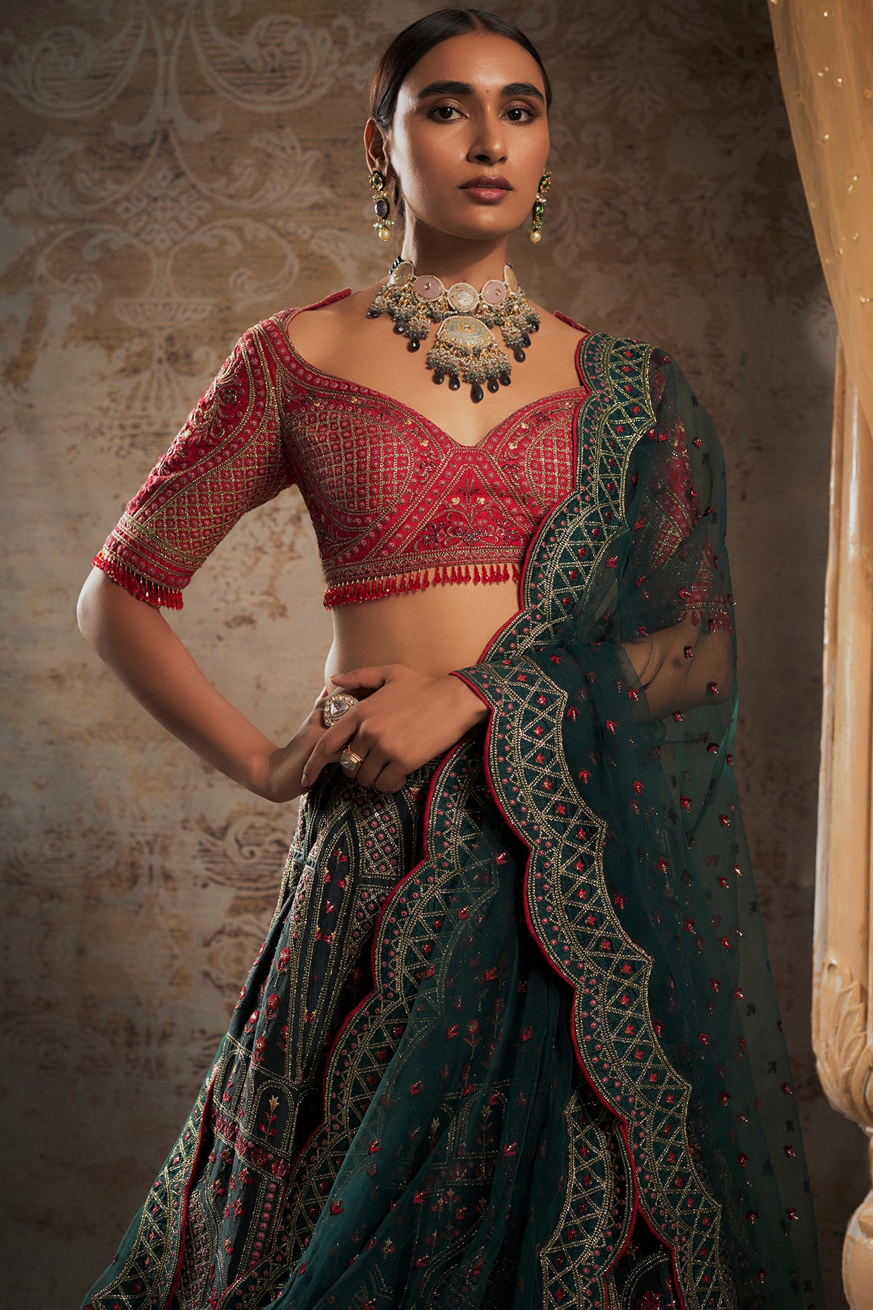 Women's Bottle Green And Red Lehenga Set (3pcs set) - Label Shaurya  Sanadhya | Red lehenga, Beautiful evening dresses, New dress design indian