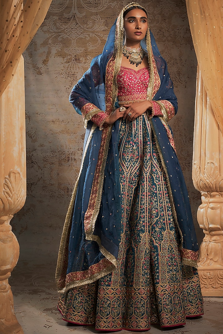 Blue Tulle Bridal Bridal Lehenga Set by Falguni Shane Peacock at Pernia's Pop Up Shop