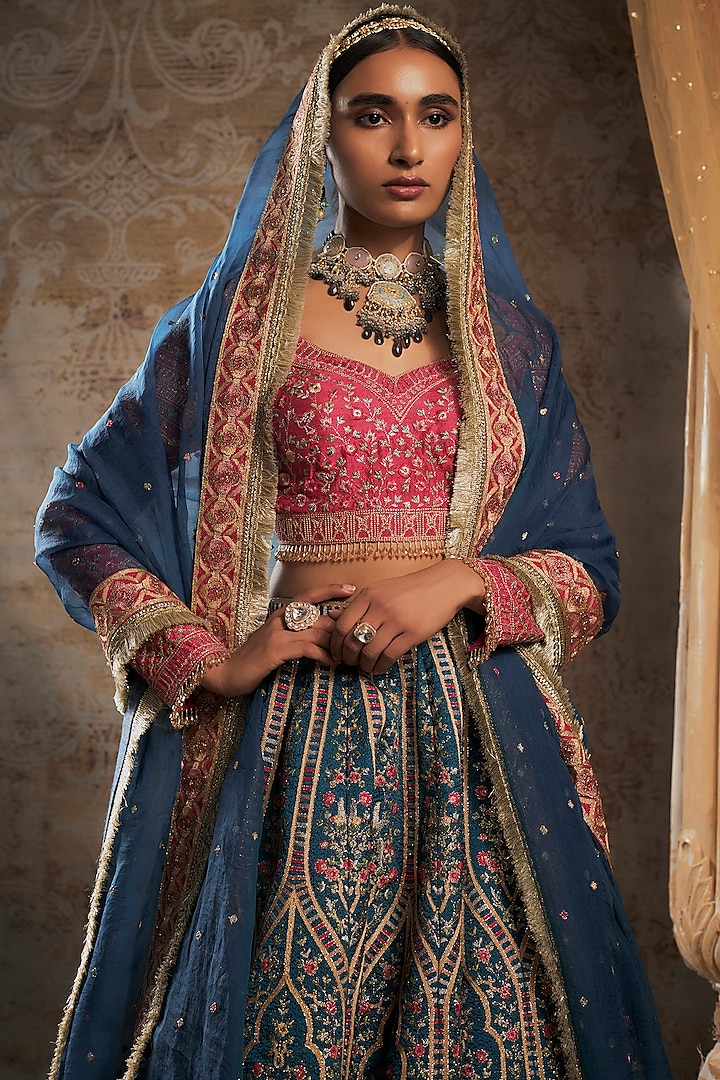 Blue Tulle Bridal Bridal Lehenga Set by Falguni Shane Peacock at Pernia's Pop Up Shop