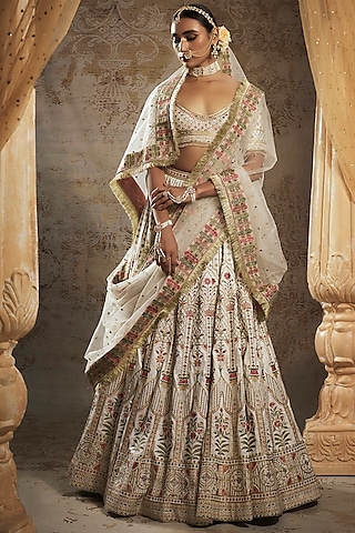 Ivory Tulle Bridal Lehenga Set by Falguni Shane Peacock