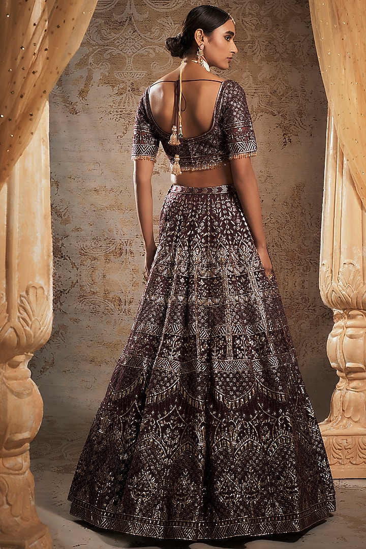 Wine Tulle Bridal Bridal Lehenga Set by Falguni Shane Peacock at Pernia's Pop Up Shop
