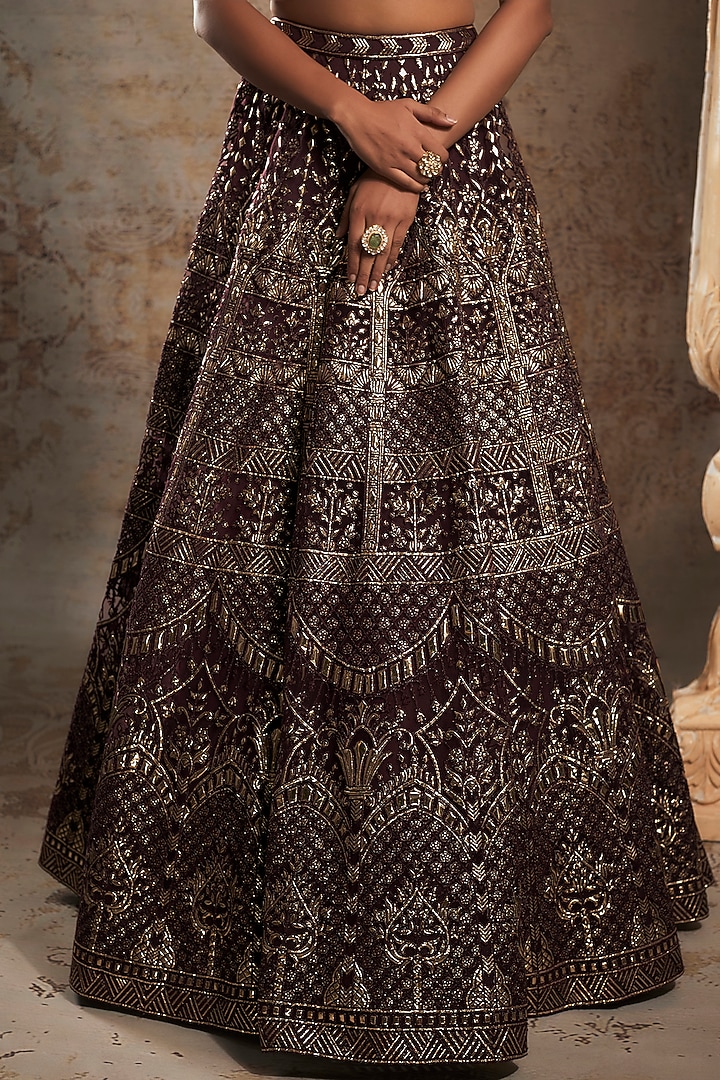 Wine Tulle Bridal Bridal Lehenga Set by Falguni Shane Peacock at Pernia's Pop Up Shop