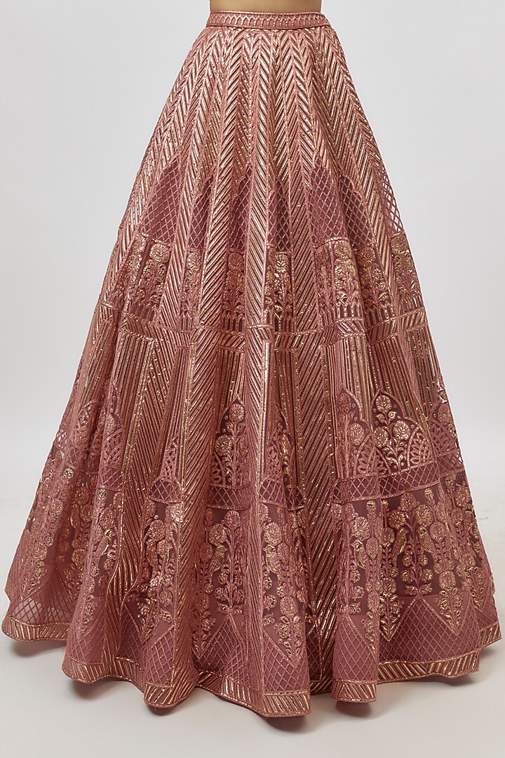 Dark Rose Pink Net Bridal Lehenga Set by Falguni Shane Peacock India at Pernia's Pop Up Shop