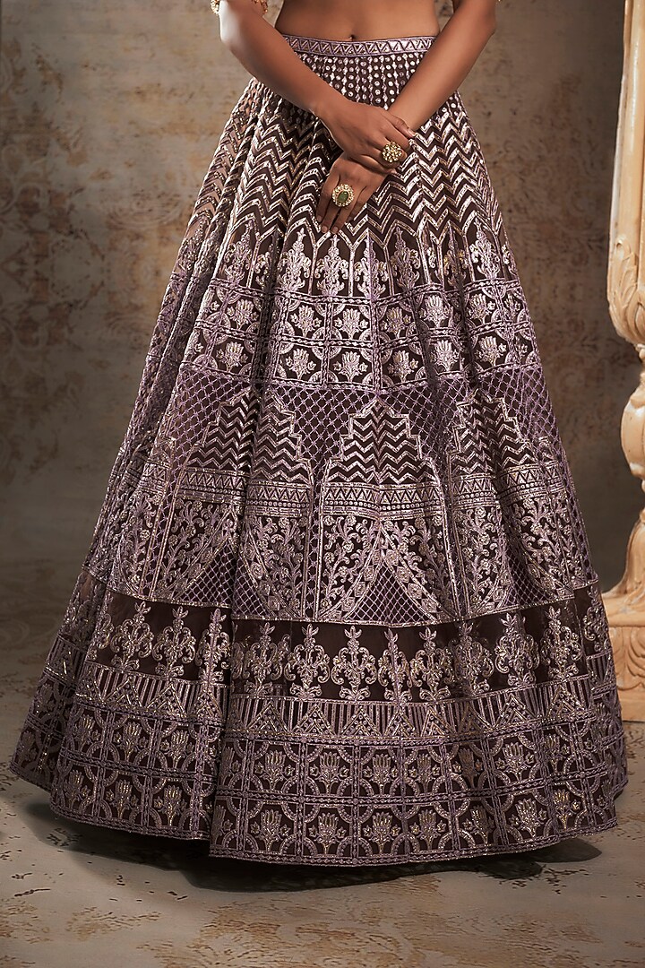 Dark Brown Tulle Bridal Bridal Lehenga Set by Falguni Shane Peacock at Pernia's Pop Up Shop