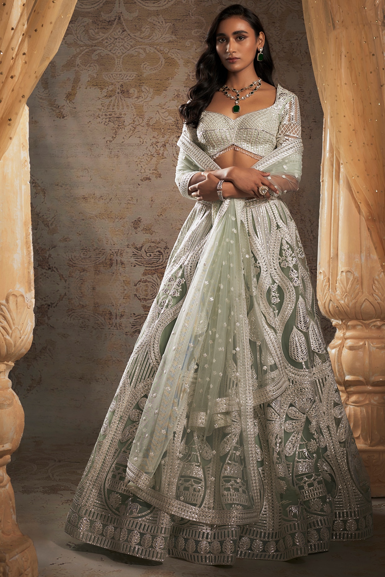 Elegance Green Dori and Sequins Embroidered Bridal Designer Lehenga Choli  set - Tulsi Art - 3781620