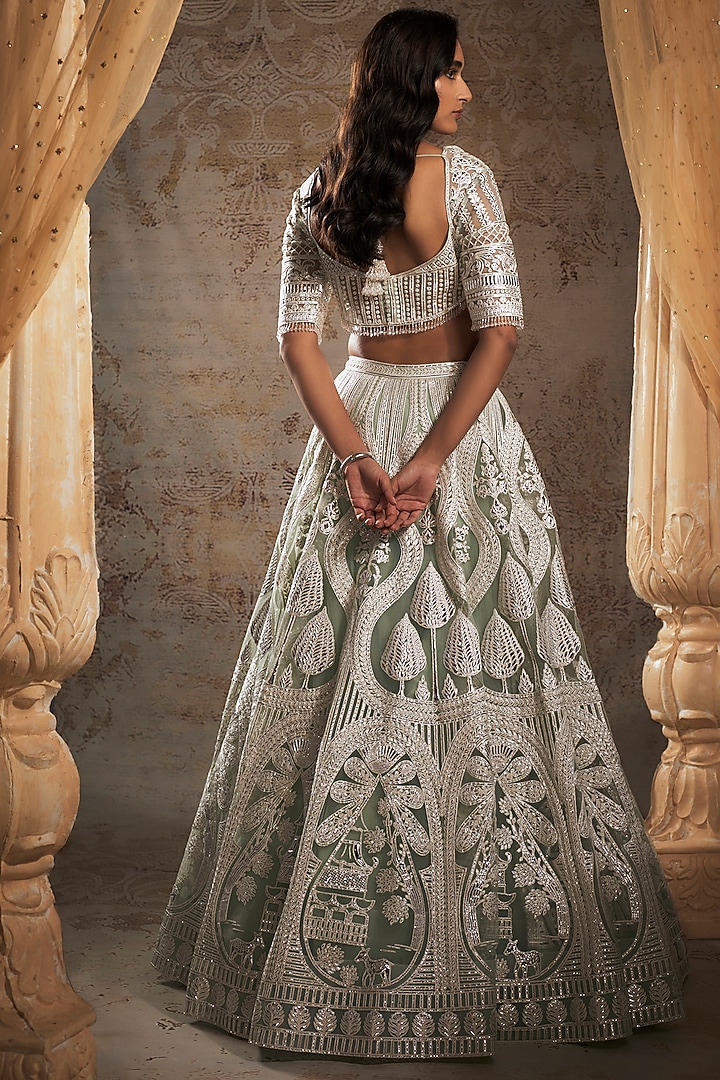 Aqua Green Tulle Bridal Bridal Lehenga Set by Falguni Shane Peacock at Pernia's Pop Up Shop
