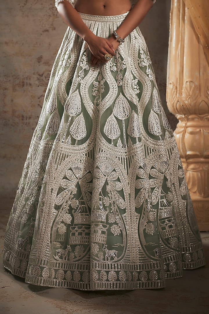 Aqua Green Tulle Bridal Bridal Lehenga Set by Falguni Shane Peacock at Pernia's Pop Up Shop