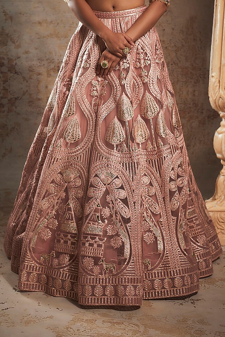 Salmon Pink Tulle Bridal Bridal Lehenga Set by Falguni Shane Peacock at Pernia's Pop Up Shop