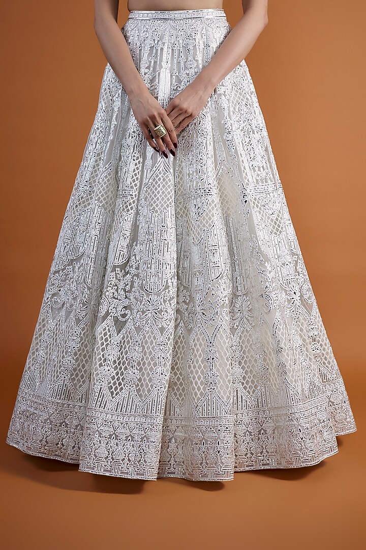 Ivory Tulle Embroidered Bridal Lehenga Set by Falguni Shane Peacock at Pernia's Pop Up Shop