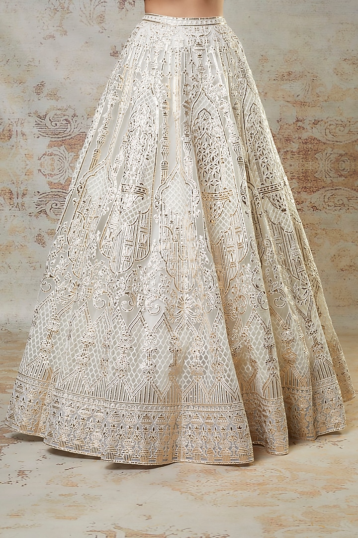 White & Gold Net Embroidered Bridal Lehenga Set by Falguni Shane Peacock at Pernia's Pop Up Shop