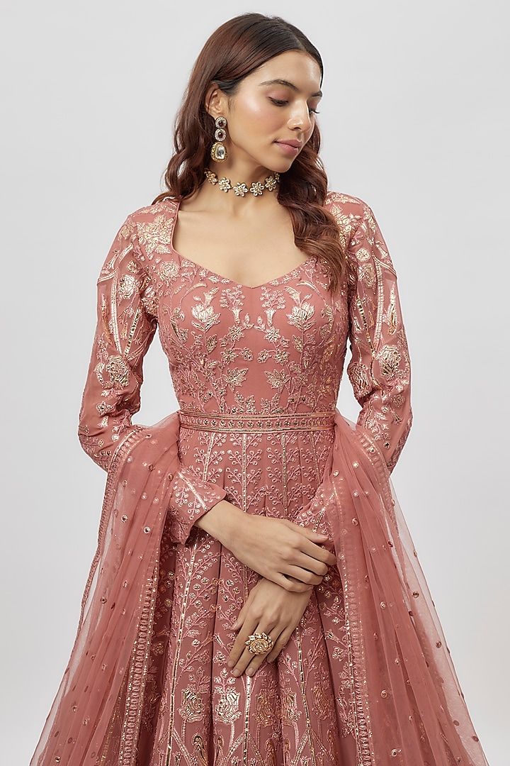 Dark Rose Pink Georgette Anarkali Set by Falguni Shane Peacock India at  Pernia's Pop Up Shop 2026