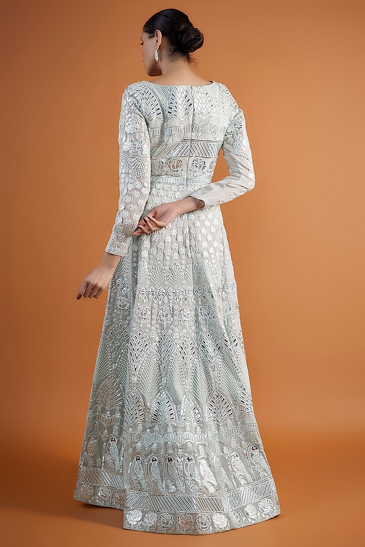 Blue Georgette Embroidered Bridal Anarkali Set by Falguni Shane Peacock at Pernia's Pop Up Shop