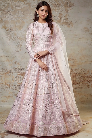 Pink Georgette Embroidered Anarkali Set by Falguni Shane Peacock