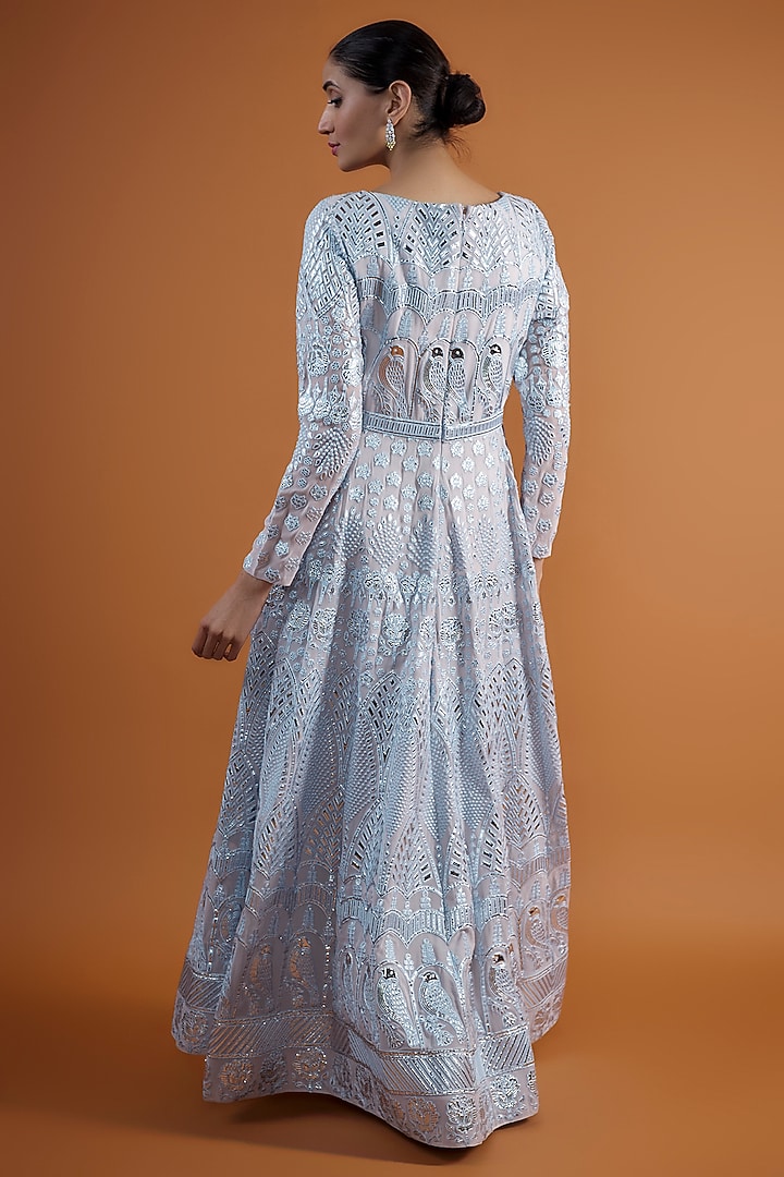 Lilac Georgette Embroidered Bridal Anarkali Set by Falguni Shane Peacock at Pernia's Pop Up Shop