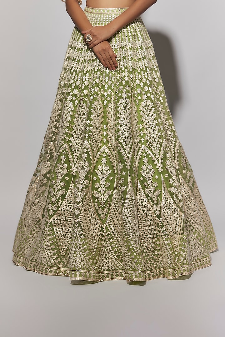 Lime Green Net Foil Bridal Bridal Lehenga Set by Falguni Shane Peacock at Pernia's Pop Up Shop