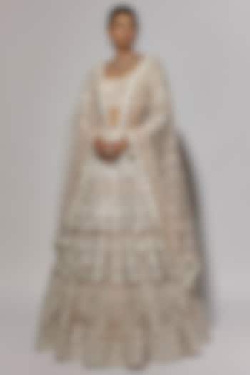 Nude Net Foil Bridal Bridal Lehenga Set by Falguni Shane Peacock at Pernia's Pop Up Shop