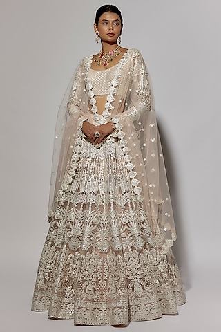 Nude Net Foil Bridal Lehenga Set by Falguni Shane Peacock