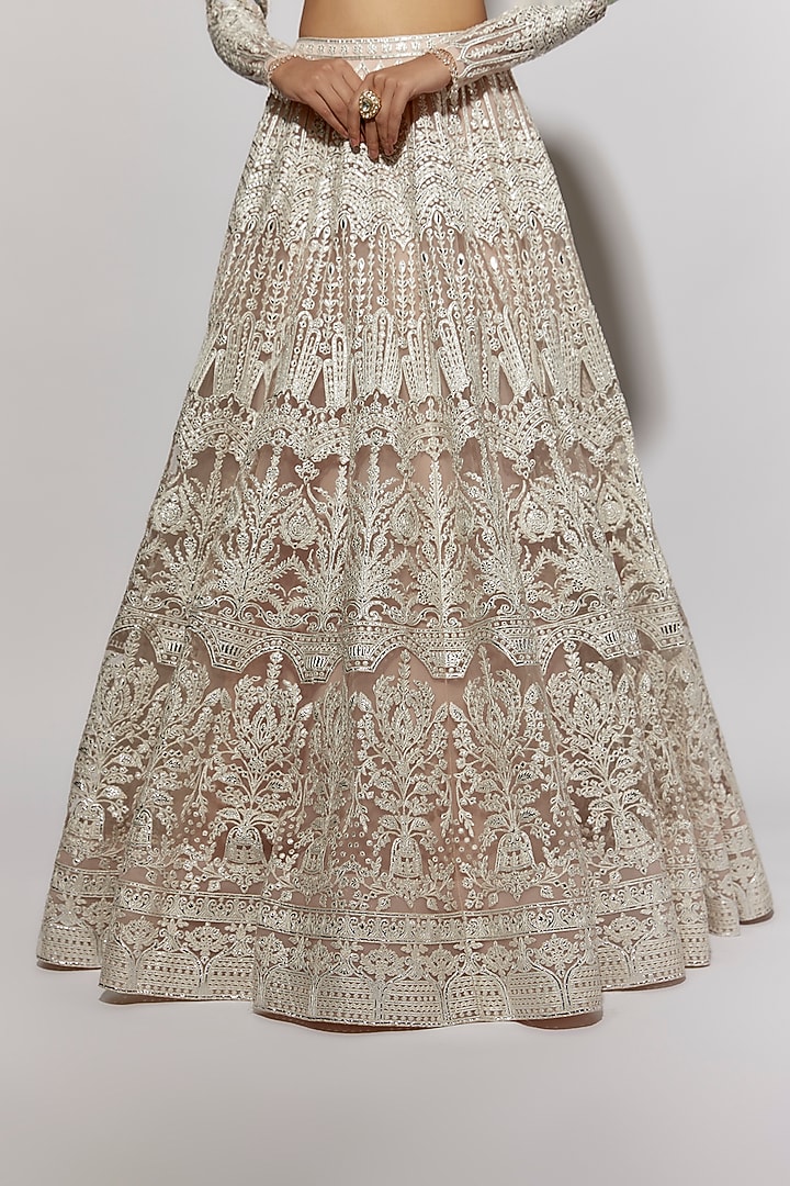 Nude Net Foil Bridal Bridal Lehenga Set by Falguni Shane Peacock at Pernia's Pop Up Shop