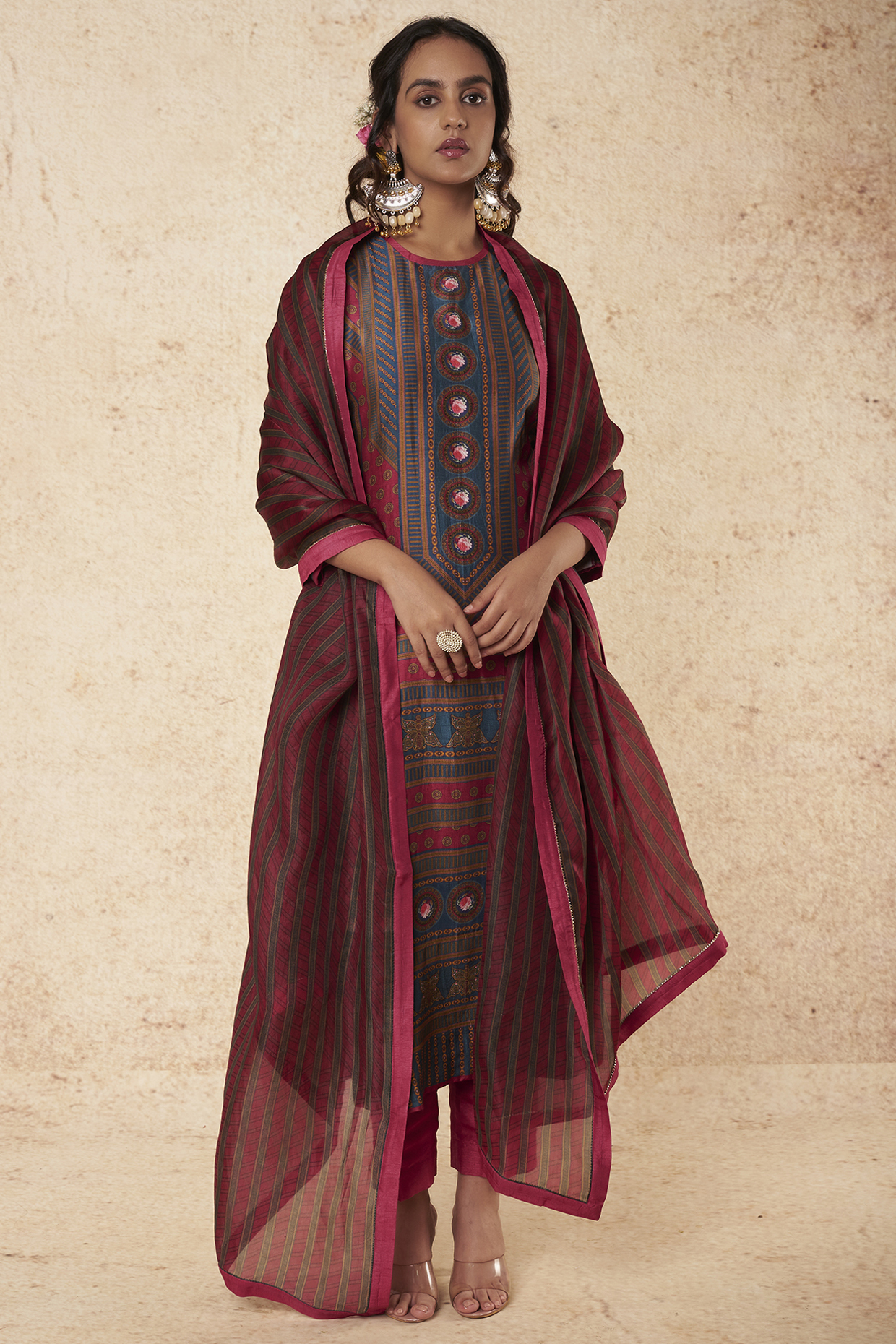 Magenta Printed Kurta Set by Falguni Shane Peacock India