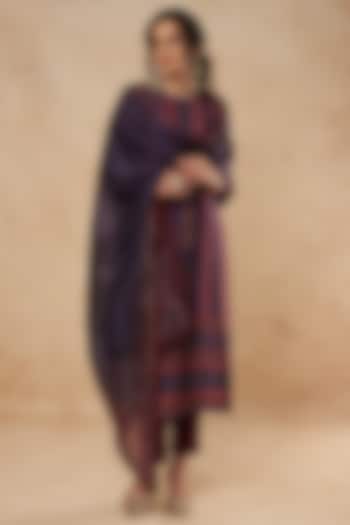 Dark Blue Dupion Silk Kurta Set by Falguni Shane Peacock India