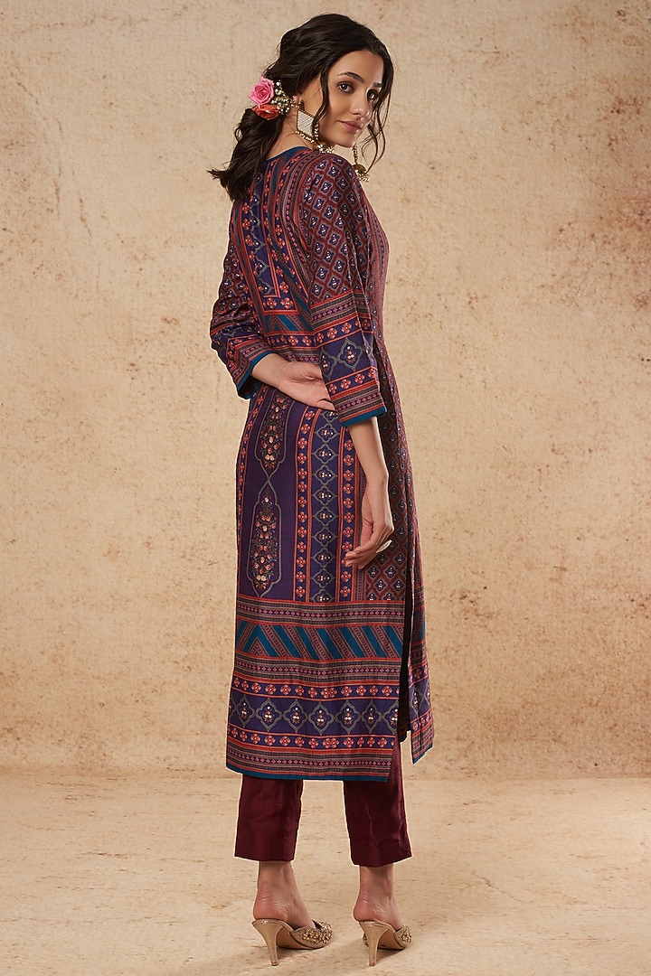 Dark Blue Dupion Silk Kurta Set by Falguni Shane Peacock India at Pernia's Pop Up Shop