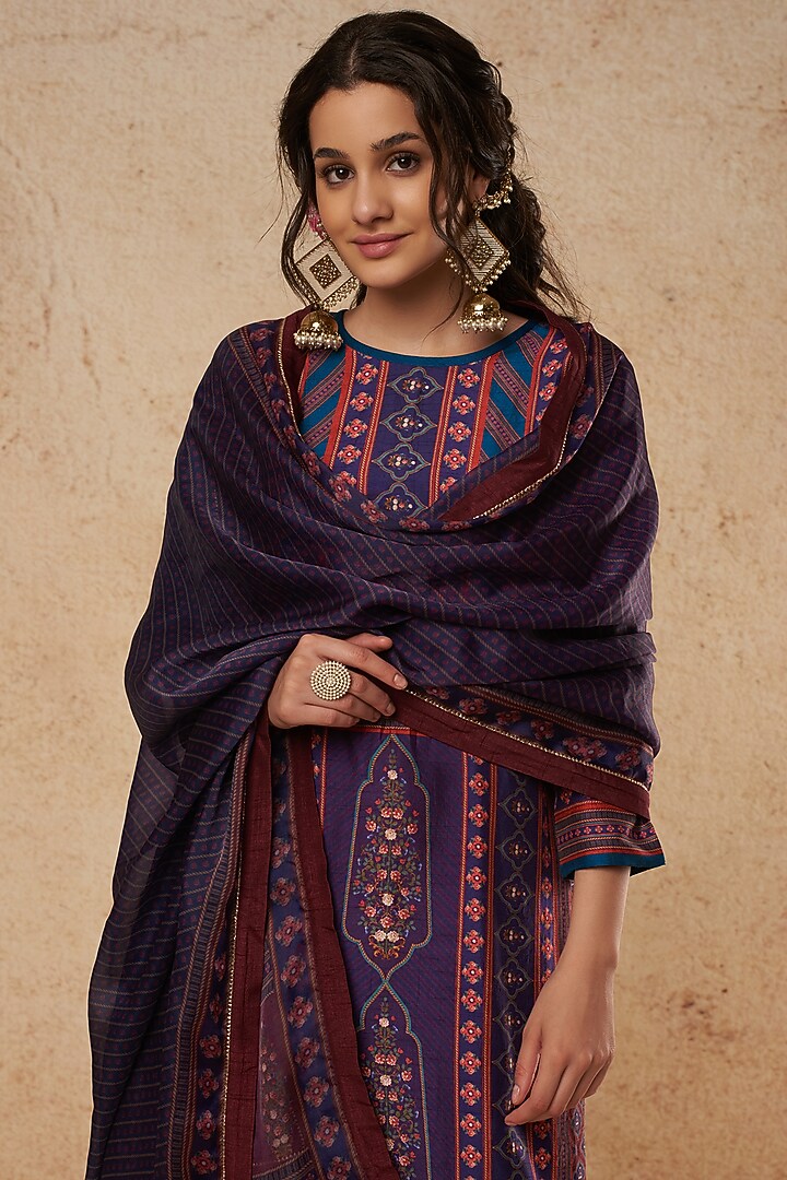 Dark Blue Dupion Silk Kurta Set by Falguni Shane Peacock India at Pernia's Pop Up Shop