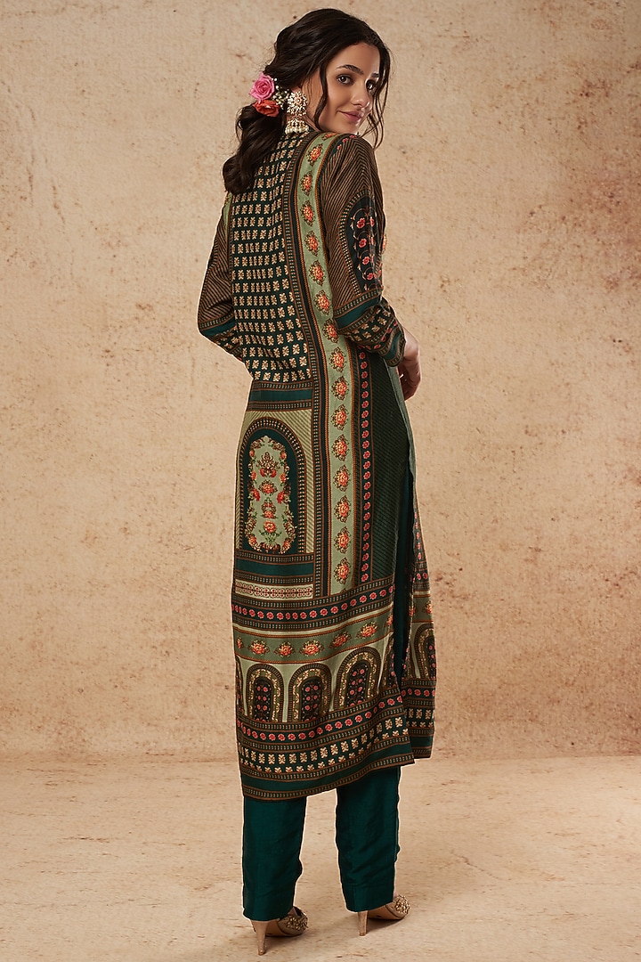 Bottle Green Printed Kurta Set by Falguni Shane Peacock India at Pernia's Pop Up Shop