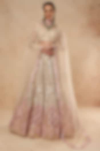 Ivory Tulle Lehenga Set With Foil Work by Falguni Shane Peacock India