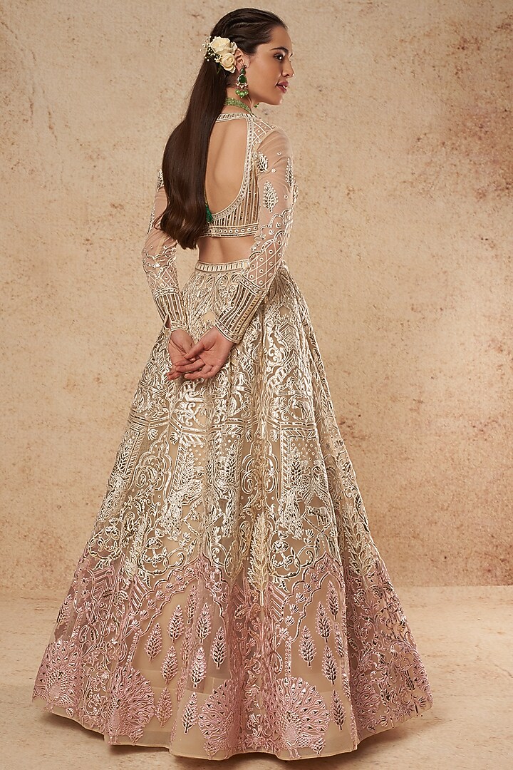 Ivory Tulle Bridal Lehenga Set With Foil Work by Falguni Shane Peacock India at Pernia's Pop Up Shop