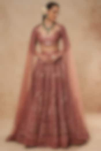 Mauve Tulle Bridal Lehenga Set With Foil Work by Falguni Shane Peacock India at Pernia's Pop Up Shop