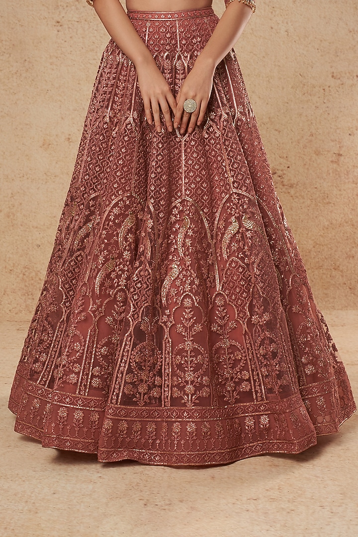 Mauve Tulle Bridal Lehenga Set With Foil Work by Falguni Shane Peacock India at Pernia's Pop Up Shop