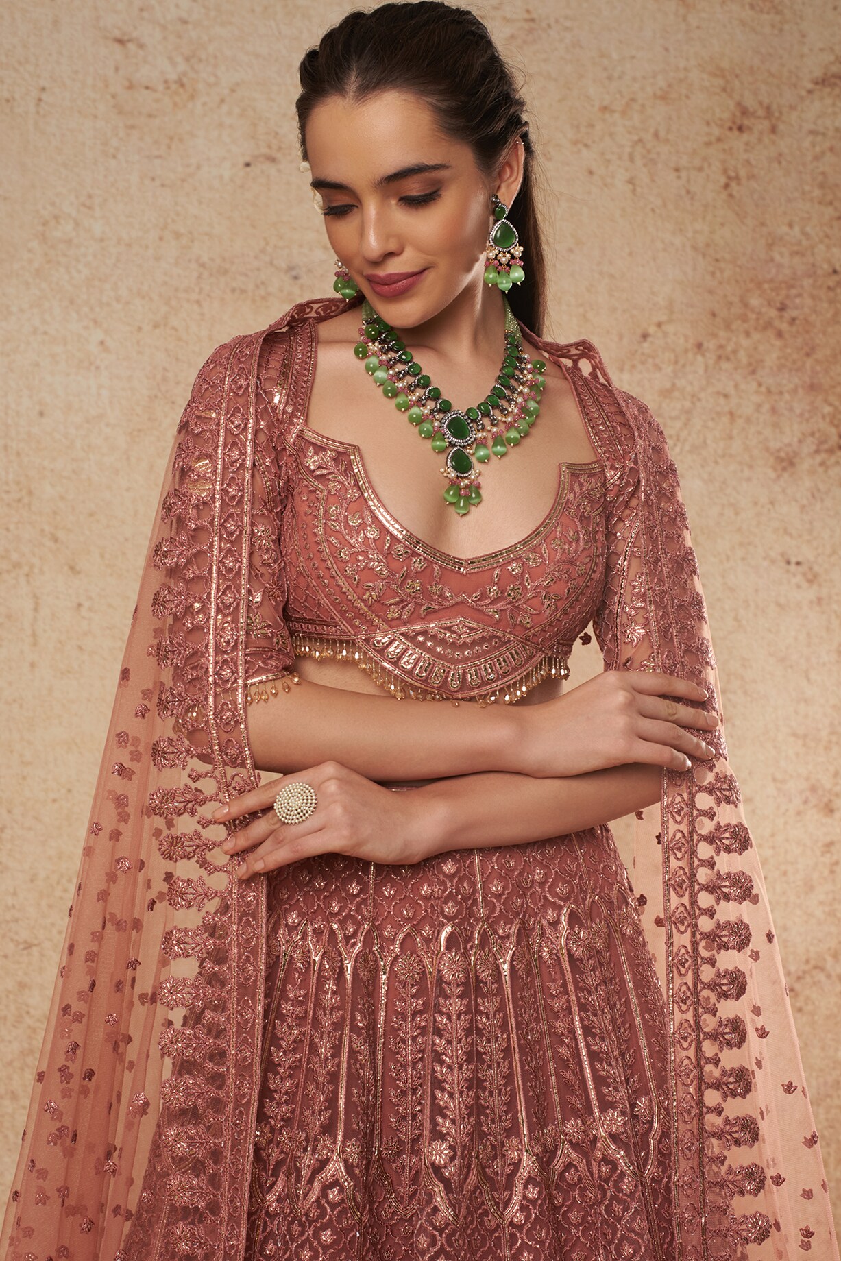 BRIDAL TULLE LEHENGA IN MAUVE