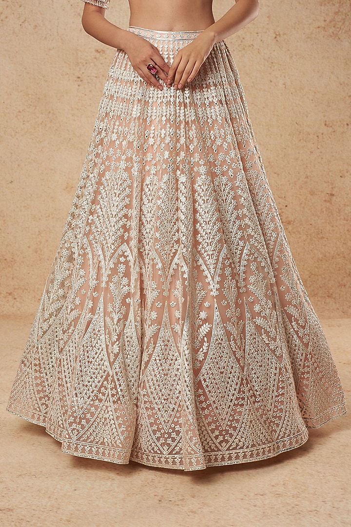 Peach Silver Foil Bridal Lehenga Set by Falguni Shane Peacock India at Pernia's Pop Up Shop
