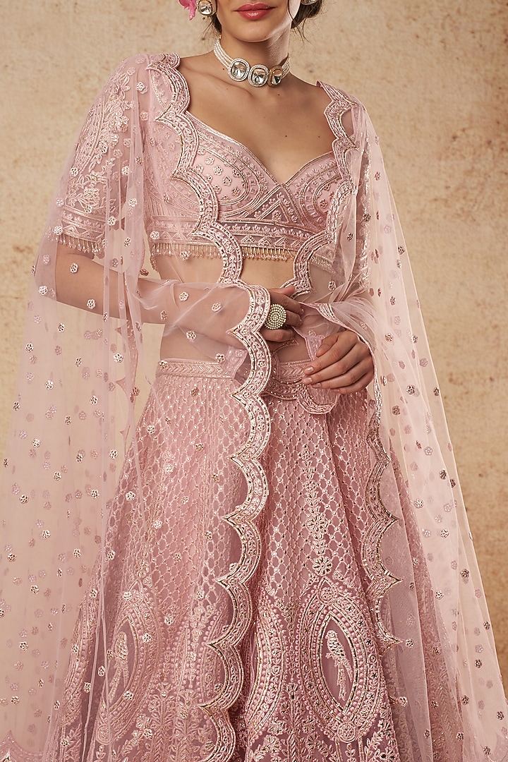 Blush Pink Bridal Lehenga Set With Foil Work by Falguni Shane Peacock India at Pernia's Pop Up Shop