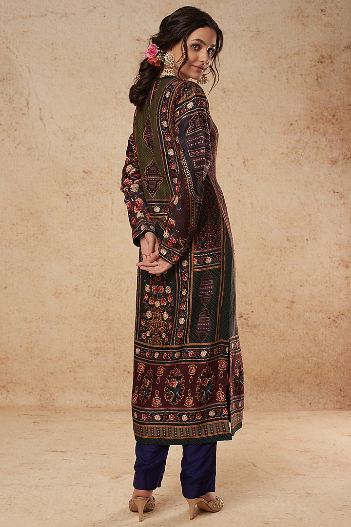 Teal Blue Printed Kurta Set by Falguni Shane Peacock India at Pernia's Pop Up Shop