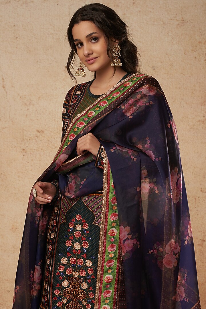 Teal Blue Printed Kurta Set by Falguni Shane Peacock India at Pernia's Pop Up Shop