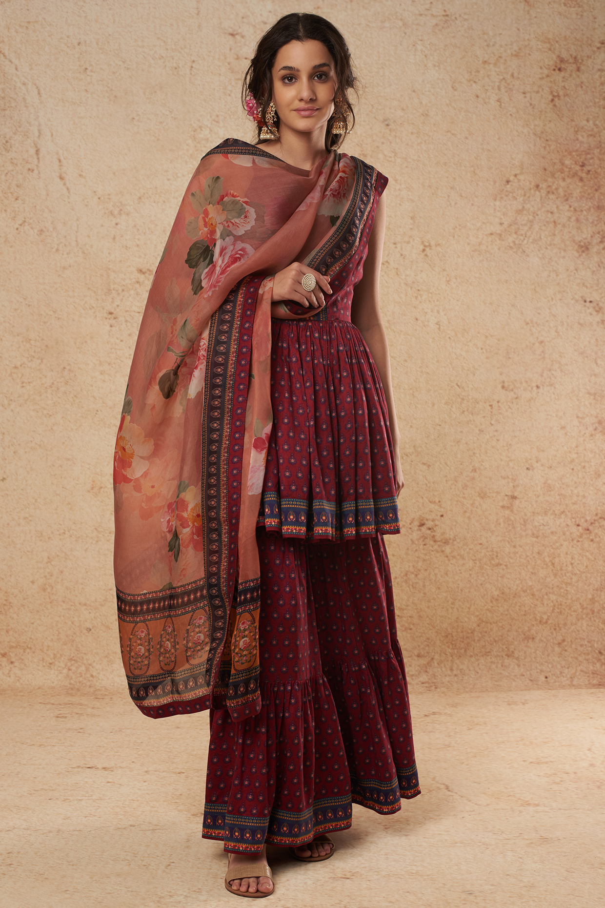 Magenta Printed Wedding Sharara Set by Falguni Shane Peacock India at Pernia's Pop Up Shop