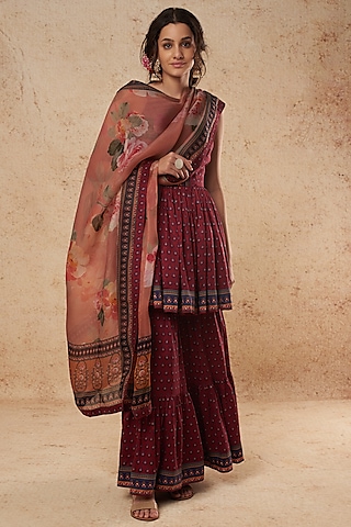 Magenta Printed Sharara Set by Falguni Shane Peacock India